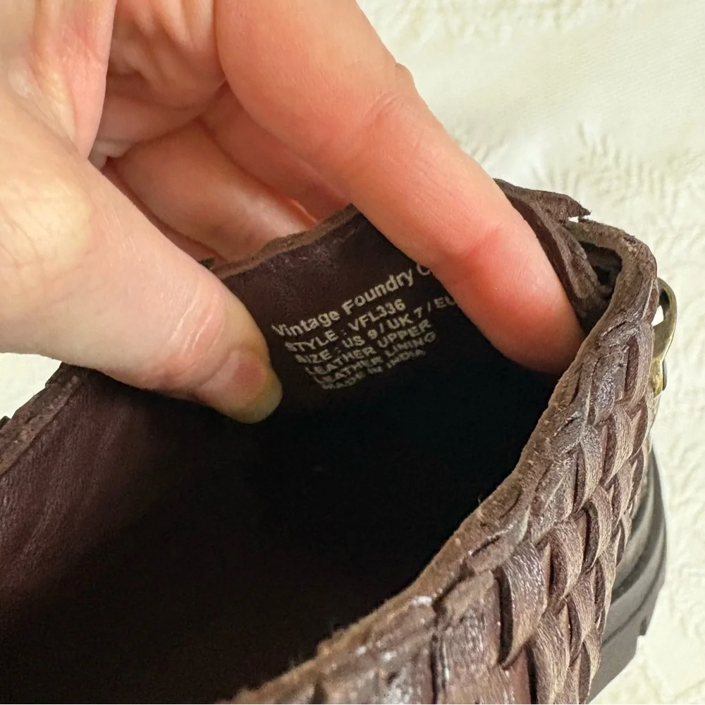 Vintage Foundry Clotilde chunky loafer Women’s 9 brown leather woven platform - Picture 14 of 16